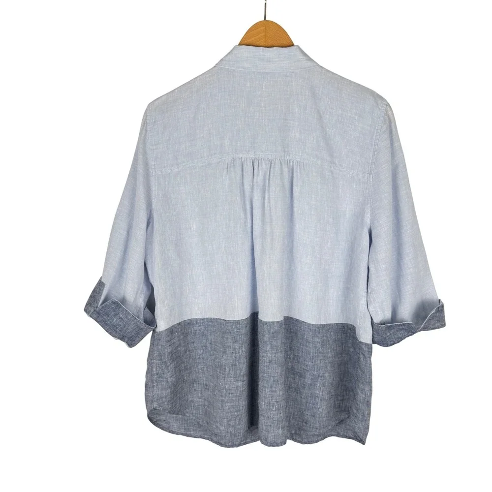 Chicos No-Iron FreshChic Linen Colorblock Button Up Shirt Womens 2 Large Blue - Picture 4 of 5